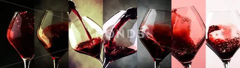 Red wine, alcohol collection in glasses. Wine tasting. Drink background. Clos Stock-Fotos
