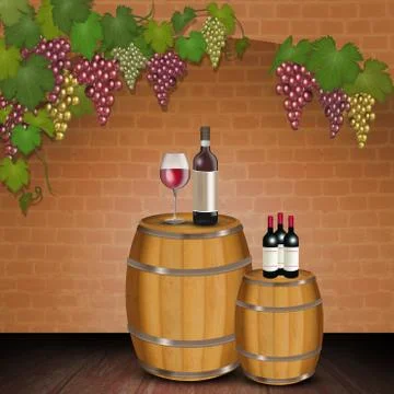 Red wine on the barrel Stock Illustration