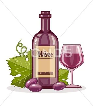 Red wine bottle and full glass goblet of drink Stock Illustration