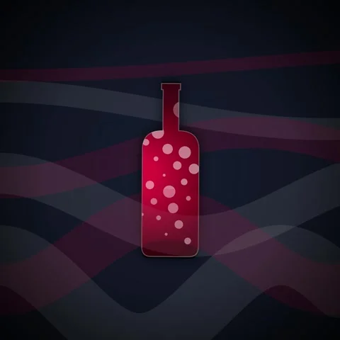 Red Wine Bottle with Bubbles on Abstract Wavy Background Stock Footage 348199184