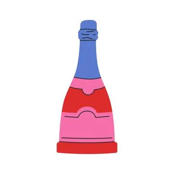 Red wine bottle in a flat style. Valentine's day doodle vector illustration.. Stock Illustration