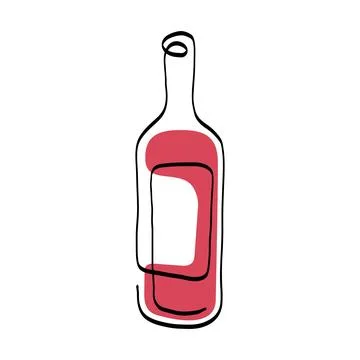 Red wine bottle one line artistic illustration Stock Illustration