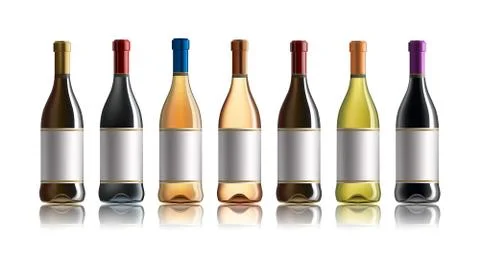Red wine bottle. Set of white, rose, and red wine bottles. isolated on white Stock Illustration