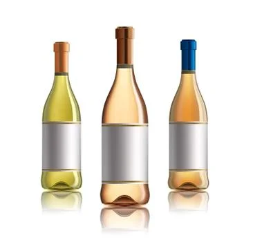 Red wine bottle. Set of white, rose, and red wine bottles. isolated on white Illustrazione stock