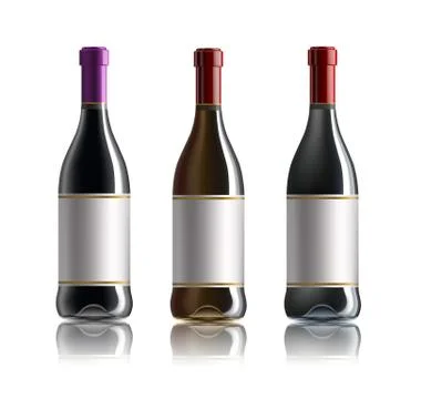 Red wine bottle. Set of white, rose, and red wine bottles. isolated on white Stock Illustration