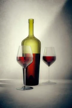Red wine bottle with two glasses Stock Illustration