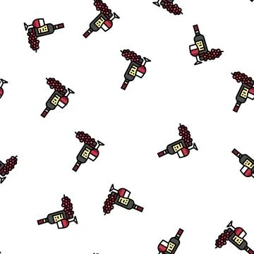 Red wine bottle vector seamless pattern Stock Illustration