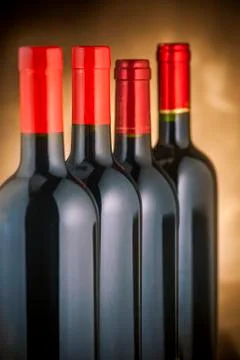 Red wine bottles Stock Photos