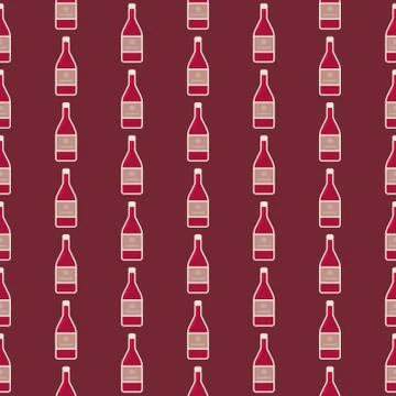 Red wine bottles seamless pattern. Cute flat style vector texture for print Stock Illustration