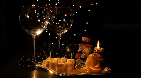 Red wine in a composition with candles and snacks on Halloween Stock Footage 68784552