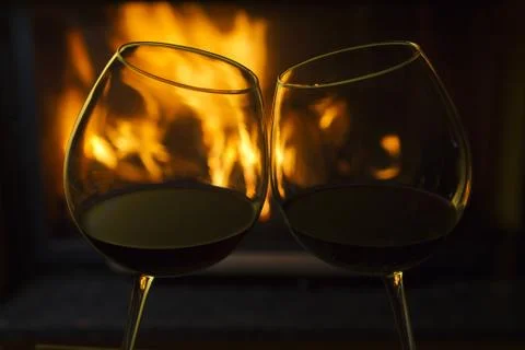Red Wine by the Fire Stock Photos
