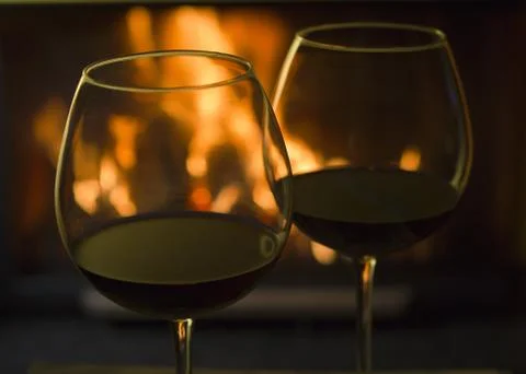 Red Wine by the Fire Stock Photos