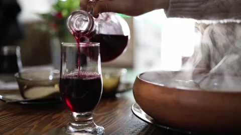 Red wine at Georgian dinner Stock Footage 331704240