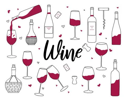 Red wine, glass, corkscrew. Stock Illustration