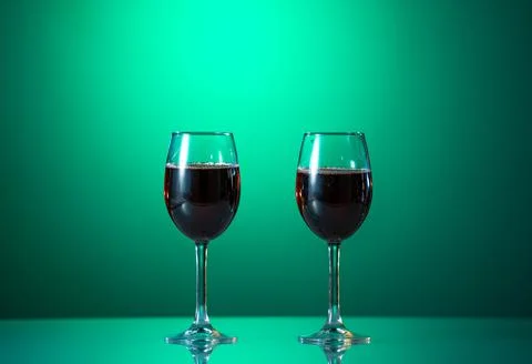 Red wine in the glass on the table. reflected glass. Summer mood Stock Photos