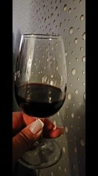 Red Wine Glass with Wall Pattern Stock Photos