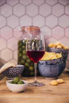 Red wine in kitchen Stock Photos