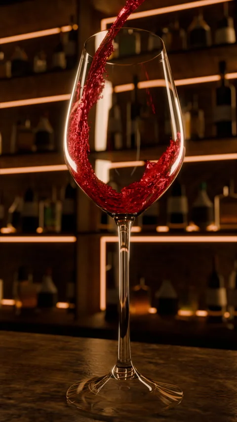 Red wine pouring in vertical slow motion. Cozy evening bar celebration Stock Footage 295211890
