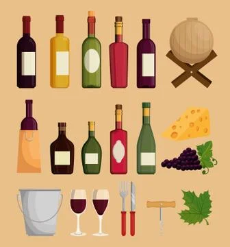 Red wine set icons Stock Illustration