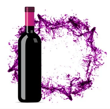 Red wine splash with bottle Stock Illustration