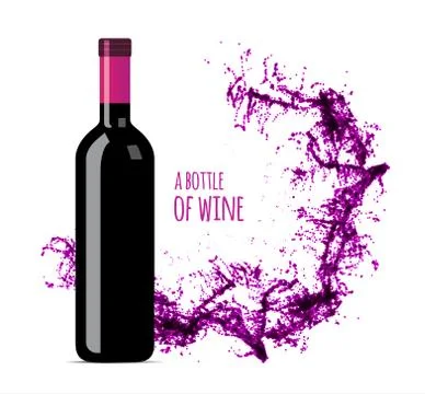Red wine splash with bottle Stock Illustration