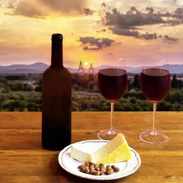 Red wine at sunset Stock Photos