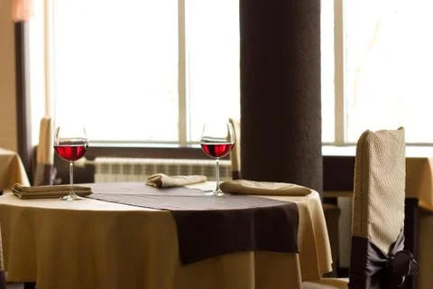 Red wine on table in restaurant Stock Photos