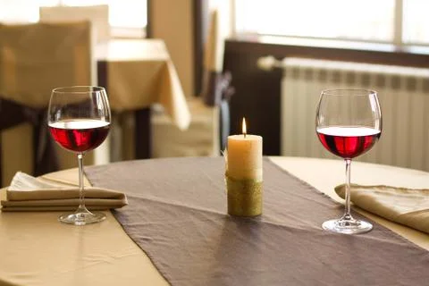 Red wine on table in restaurant Stock Photos