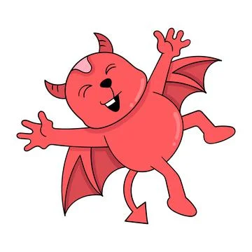 Red winged devil child is happy, doodle icon image kawaii Stock Illustration