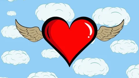 Red winged heart and clouds Stock Footage 112697173