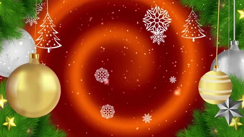 Red winter background with animated Christmas tree toys, Christmas tree branch. Stock-Footage 166713541
