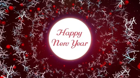 Red winter berrys, silver branches on royal red background, Happy New Year Stock Footage 83066503