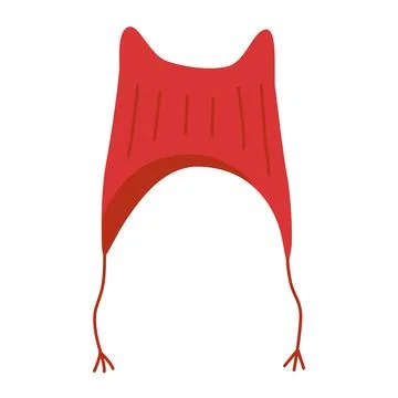 Red winter hat with ear flaps and strings. Trendy modern vector illustratio.. Stock Illustration