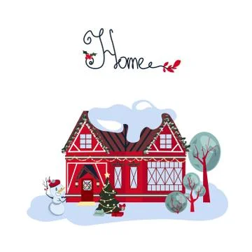 Red Winter Home Stock Illustration