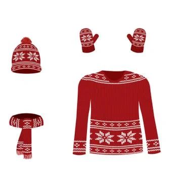 Red winter knitted set Stock Illustration