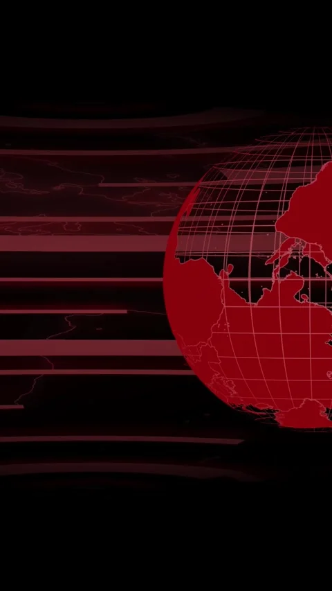 Red wireframe globe with horizontal lines on dark. Red wireframe globe worl.. Stock Footage 345962821