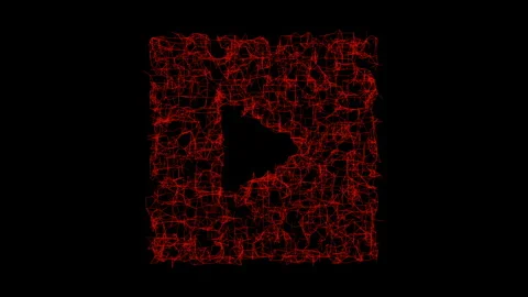 Red Wireframe Network Play Button Icon Reveal for Digital Streaming Stock Footage 346860219