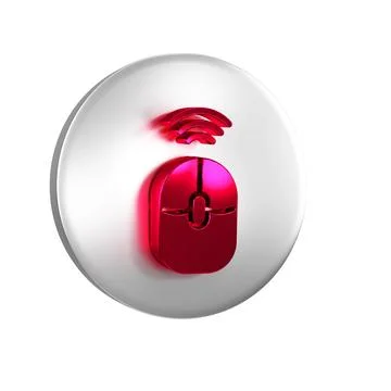 Red Wireless computer mouse icon isolated on transparent background. Optica.. Stock Illustration