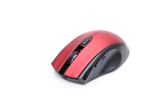 Red wireless computer mouse Stock Photos