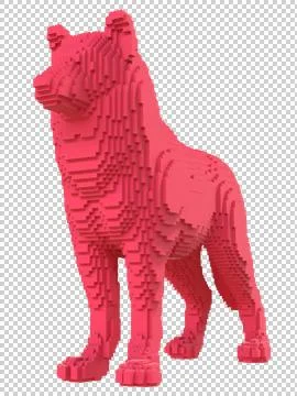 Red wolf from plastic blocks on a transparent background. Stock Illustration
