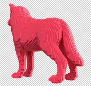 Red wolf from plastic blocks on a transparent background. Stock Illustration