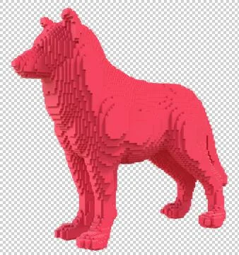 Red wolf from plastic blocks on a transparent background. Stock Illustration