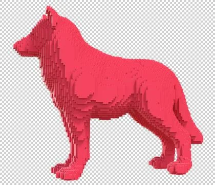 Red wolf from plastic blocks on a transparent background. Stock Illustration