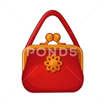 Red womens handbag with clasp isolated on a white background. Vector illustra Stock Illustration
