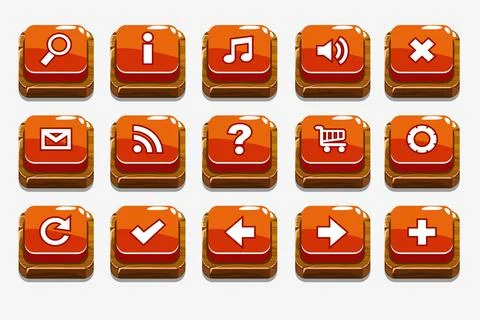 Red Wood buttons with different menu elements Stock Illustration