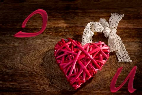 Red wooden heart 스톡 사진