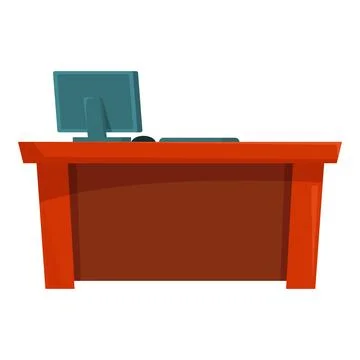 Red wooden office desk with computer standing on top Stock Illustration