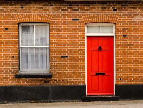 Red Wooden Painted Front Door Stock Photos
