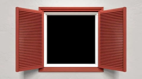 Red Wooden Window Shutters Opening Reveal Logo Intro Animation Vidéo 274454973