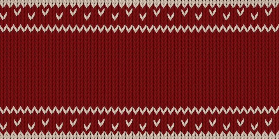 Red wool knitted texture with white stripes seamless pattern background Stock Illustration